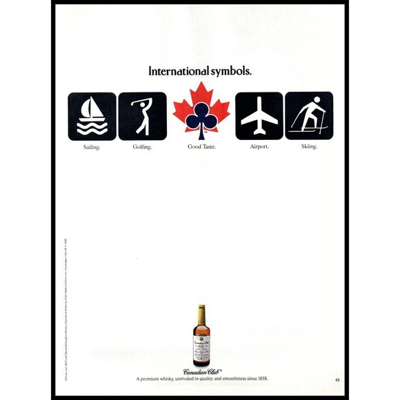 1988 Canadian Club Rye Whisky Whiskey Vintage Print ad Highway Sign Symbols Art - Picture 1 of 1